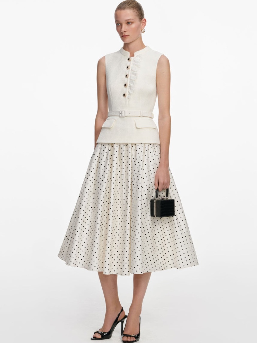 NWOT Self-Portrait Cream Boucle Polka Dot Midi Skirt - Picture 7 of 16